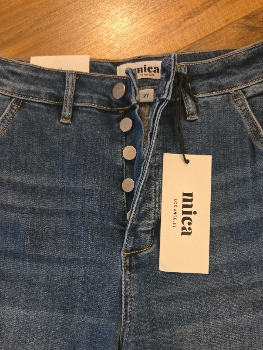 MICA  Los Angeles Button-Front Wide Leg Jeans in Denim Blue - Picture 2 of 7